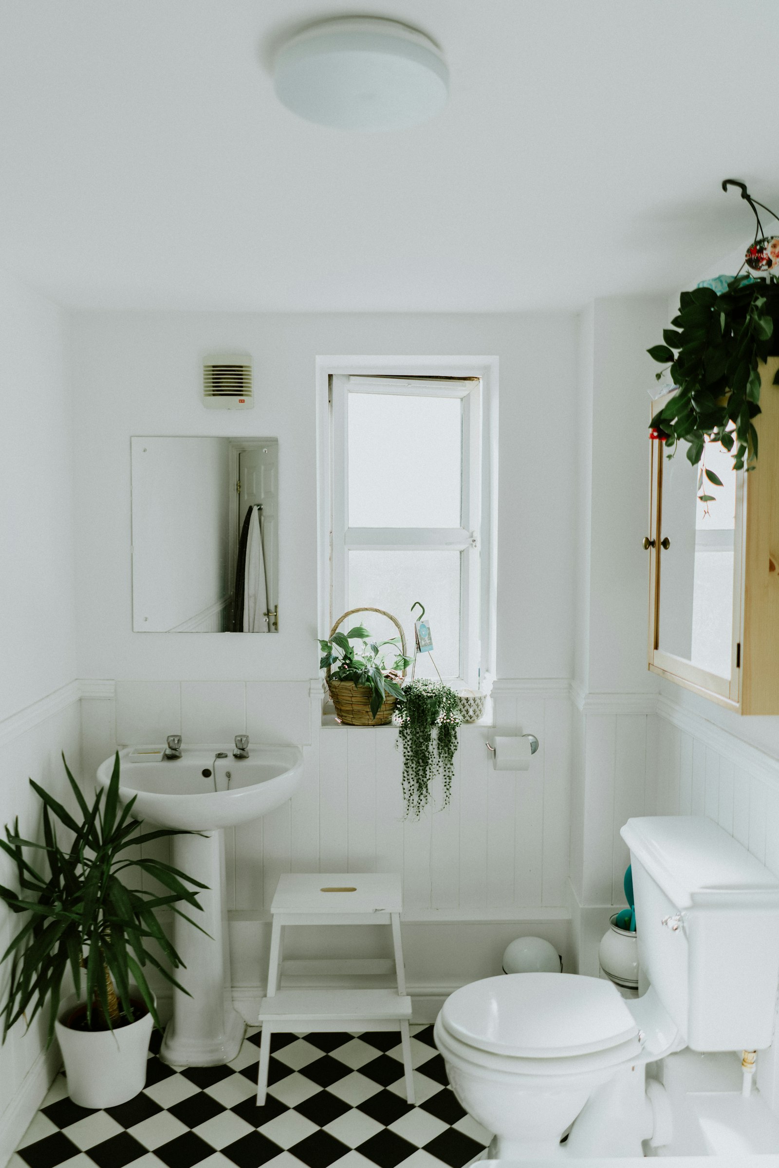 A calm bathroom with a freestanding tub and soft daylight